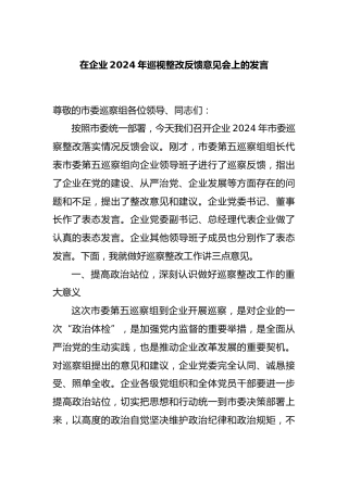 在企业2024年巡视整改反馈意见会上的发言