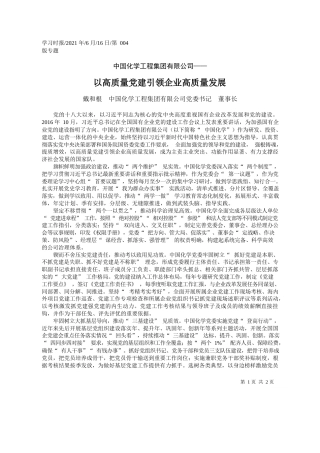 戴和根中国化学工程集团有限公司党委书记董事长：以高质量党建引领企业高质量发展