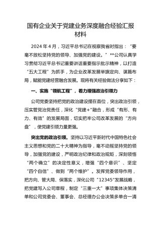 国有企业党建业务深度融合经验汇报材料