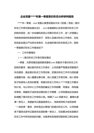 企业党委2022年第一季度意识形态分析研判报告