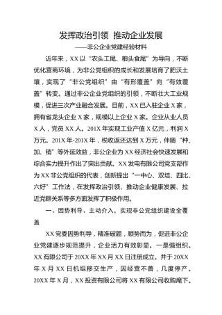 20200330：发挥政治引领推动企业发展非公党建经验材料