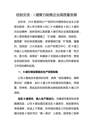 经验交流：X建聚力助推企业高质量发展