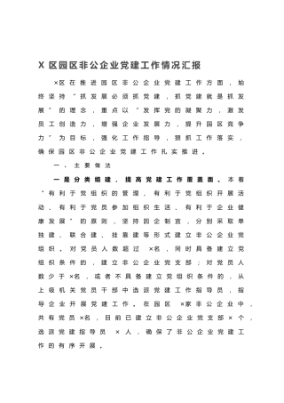 20200902：X区园区非公企业党建工作情况汇报