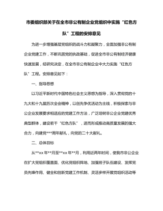 市委组织部关于在全市非公有制企业党组织中实施“红色方队”工程的安排意见
