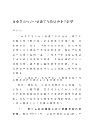 20200623：在全区非公企业党建工作推进会上的讲话