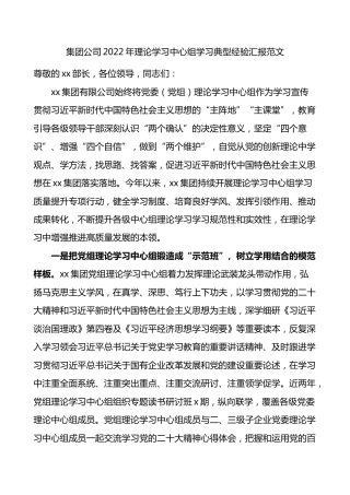 2022年理论学习中心组学习典型经验汇报范文国有企业国企工作汇报总结