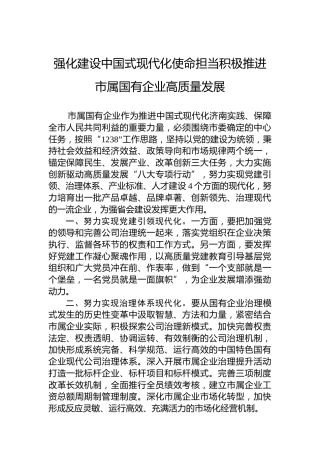 强化建设中国式现代化使命担当积极推进市属国有企业高质量发展
