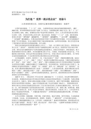 江苏省国资委主任、党委书记兼省委组织部副部长徐郭平：为打造世界一流示范企业而奋斗