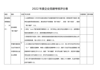 2022年度企业党建考核评分表