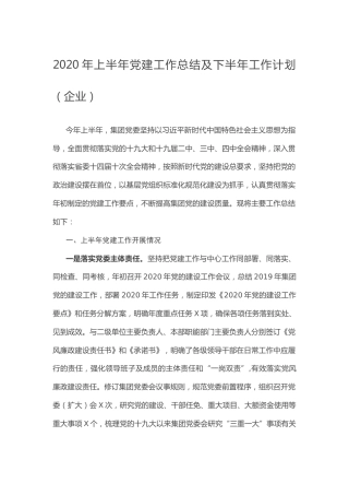 20211230：2020年上半年党建工作总结及下半年工作计划（企业）
