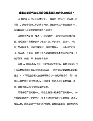 企业家委员代表在民营企业家委员座谈会上的发言2