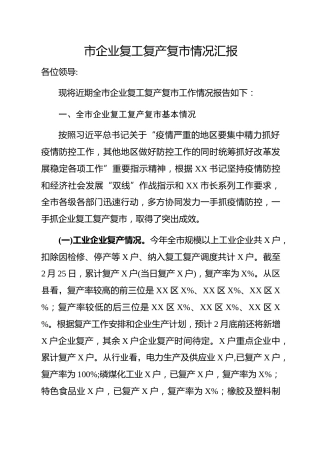 20200228：全市企业复工复产复市情况汇报