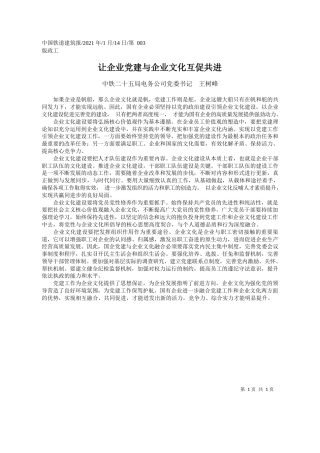 中铁二十五局电务公司党委书记王树峰：让企业党建与企业文化互促共进