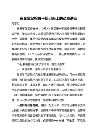 20210225：在XX企业2020年纪检骨干培训班上的动员讲话(1)