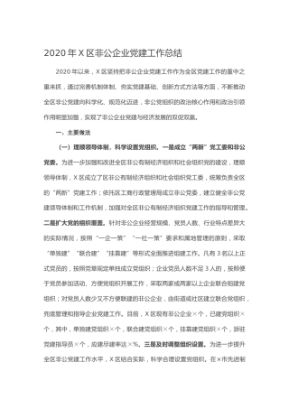 2020年X区非公企业党建工作总结