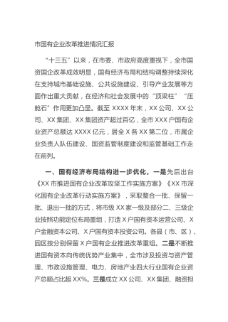 市国有企业改革推进情况汇报