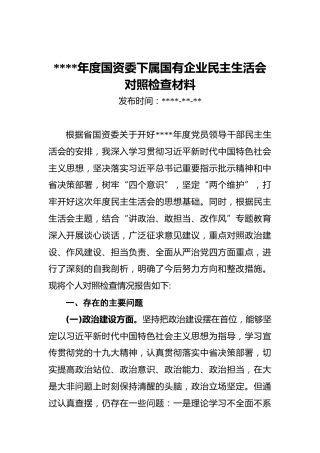 2020年度国资委下属国有企业民主生活会对照检查材料