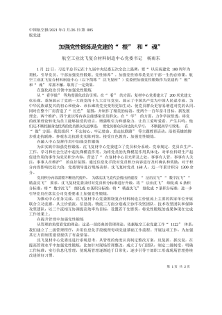 航空工业沈飞复合材料制造中心党委书记杨雨东：加强党性锻炼是党建的根和魂