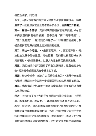 在民营企业家代表座谈会上的讲话