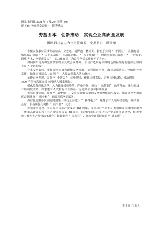 国网四川省电力公司董事长党委书记谭洪恩：夯基固本创新推动实现企业高质量发展