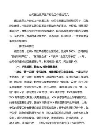 公司国企改革三年行动工作总结国有企业汇报报告