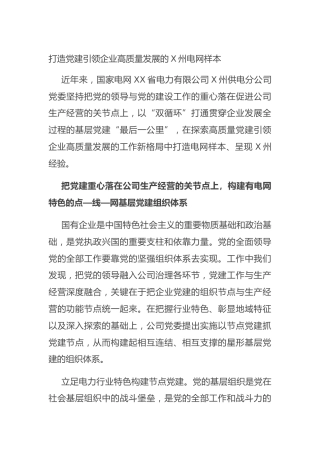 打造党建引领企业高质量发展的X州电网样本