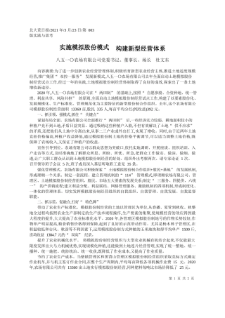 八五一〇农场有限公司党委书记、董事长、场长杜文东：实施模拟股份模式构建新型经营体系