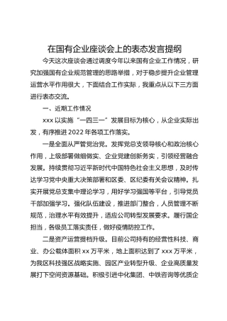 在国有企业座谈会上的表态发言提纲