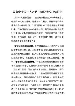 国有企业人才队伍建设情况总结报告