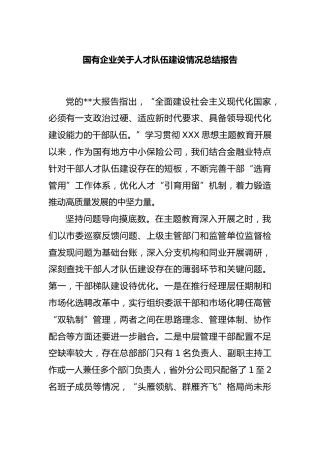 国企业人才队伍建设情况总结报告