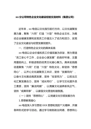 分公司特色企业文化建设经验交流材料（集团公司）