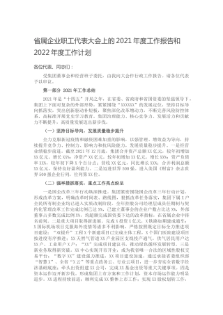 省属企业职工代表大会上的2021年度工作报告和2022年度工作计划(1)