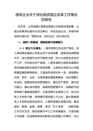 国有企业深化国资国企改革工作情况的报告