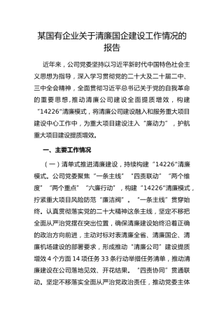 国有企业清廉国企建设工作情况的报告