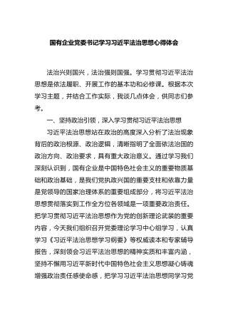 国有企业党委书记学习习近平法治思想心得体会