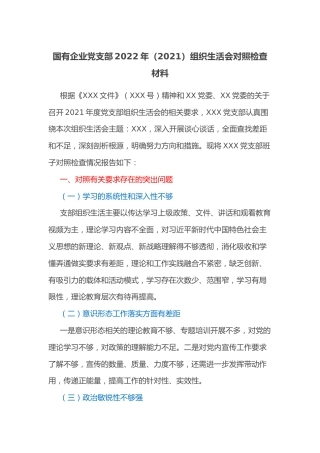 国有企业党支部2022年（2021）组织生活会对照检查材料(1)