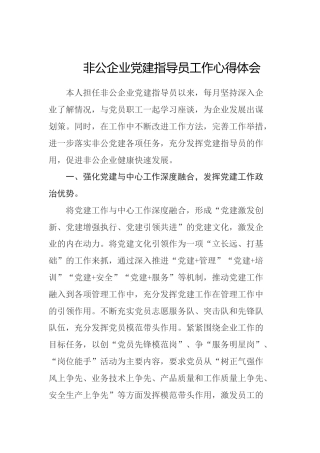 非公企业党建指导员工作心得体会