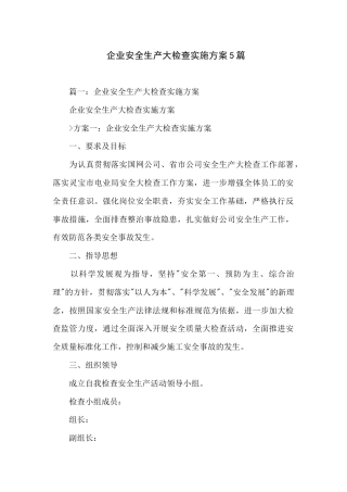 企业安全生产大检查实施方案5篇
