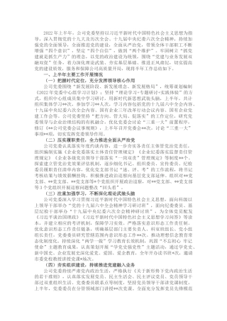 企业2022年上半年党建工作情况报告(1)
