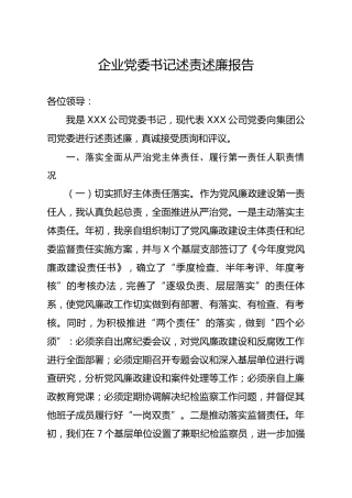 企业党委书记述责述廉报告(1)