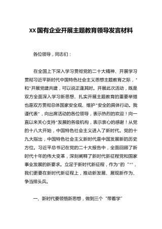 XX国有企业开展主题教育领导发言材料(2)