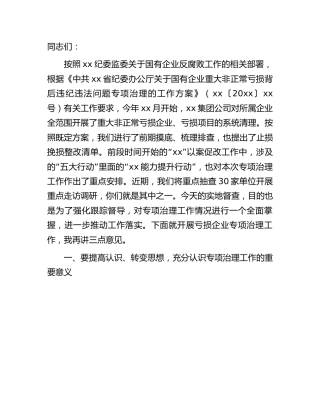 国企公司纪委书记在亏损企业专项治理工作督查会上的讲话