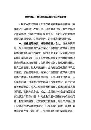 经验材料：优化营商环境护航企业发展