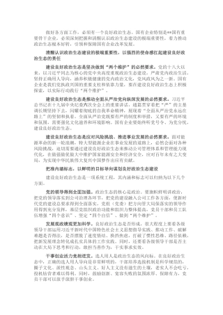 国企党组书记工作汇报：国有企业如何加强政治生态建设