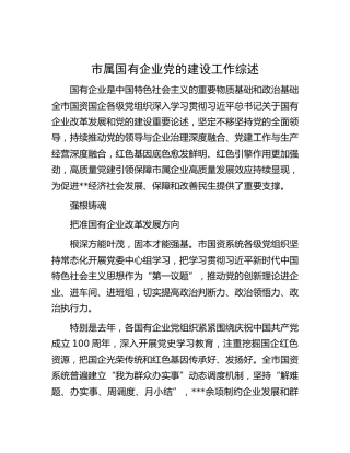 市属国有企业党的建设工作综述