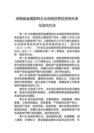 湖南省省属国有企业违规经营投资损失责任追究办法