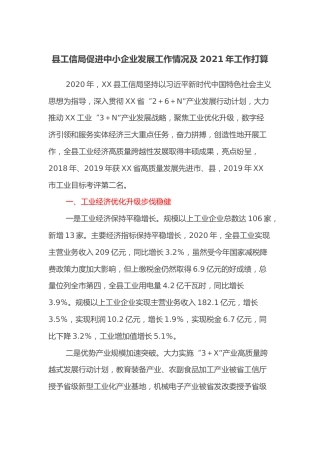 县工信局促进中小企业发展工作情况及2021年工作打算(1)
