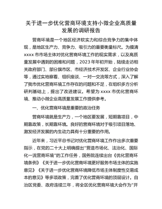 进一步优化营商环境支持小微企业高质量发展的调研报告