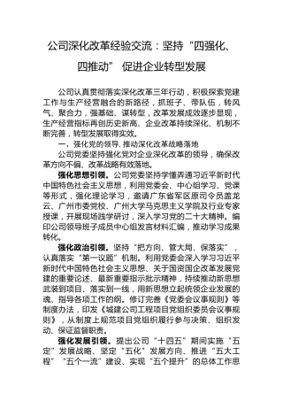 公司深化改革经验交流：坚持“四强化、四推动” 促进企业转型发展