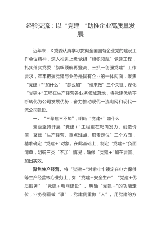 经验交流：以“党建 “助推企业高质量发展
